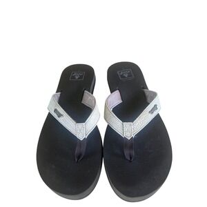 Reef Womens Black Gold Textured Strap Flip Flop Sandals Size 8